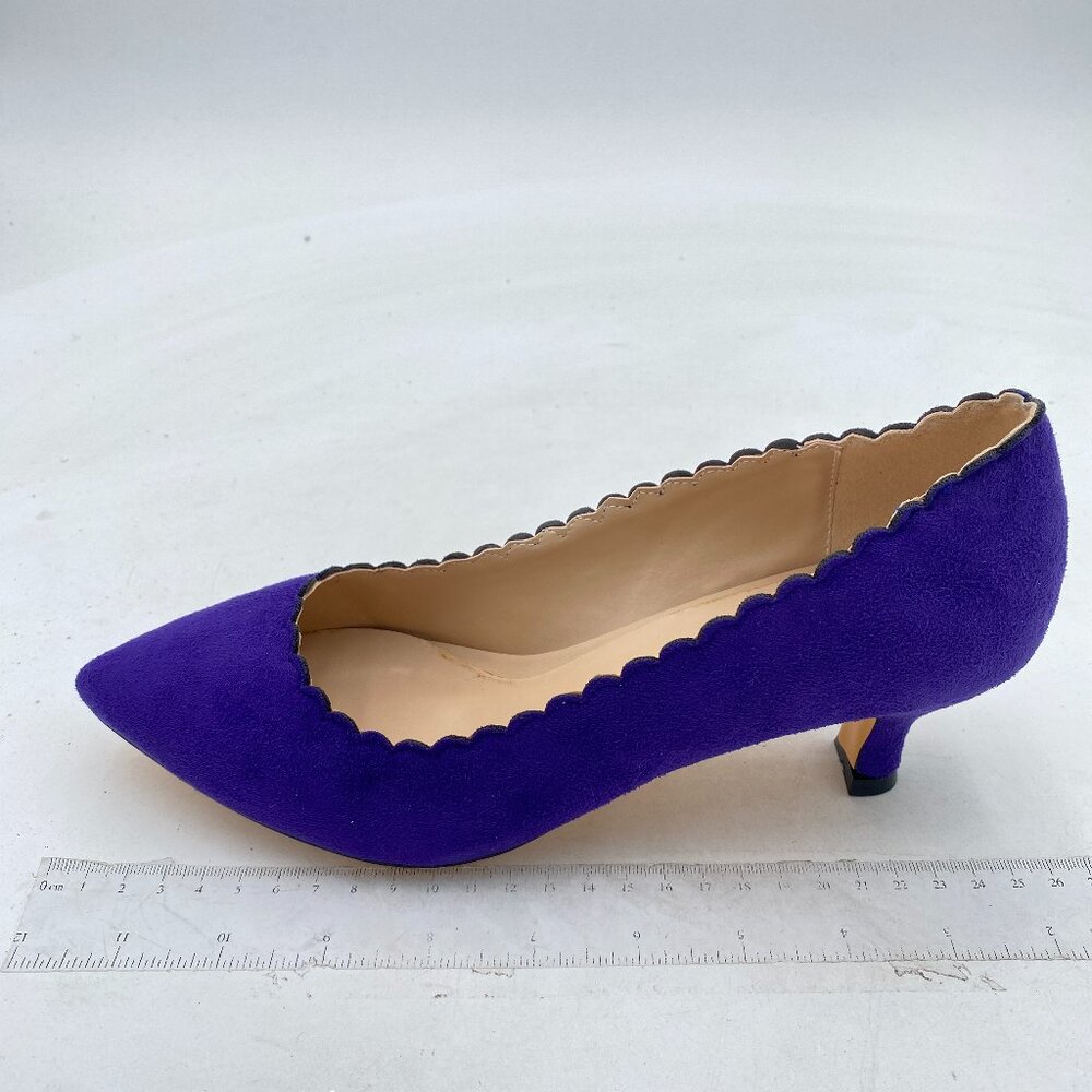 FSJ Purple Classic Pointy Toe Kitten Pumps Slip-on Suede Low Heel D'Orsay Shoes